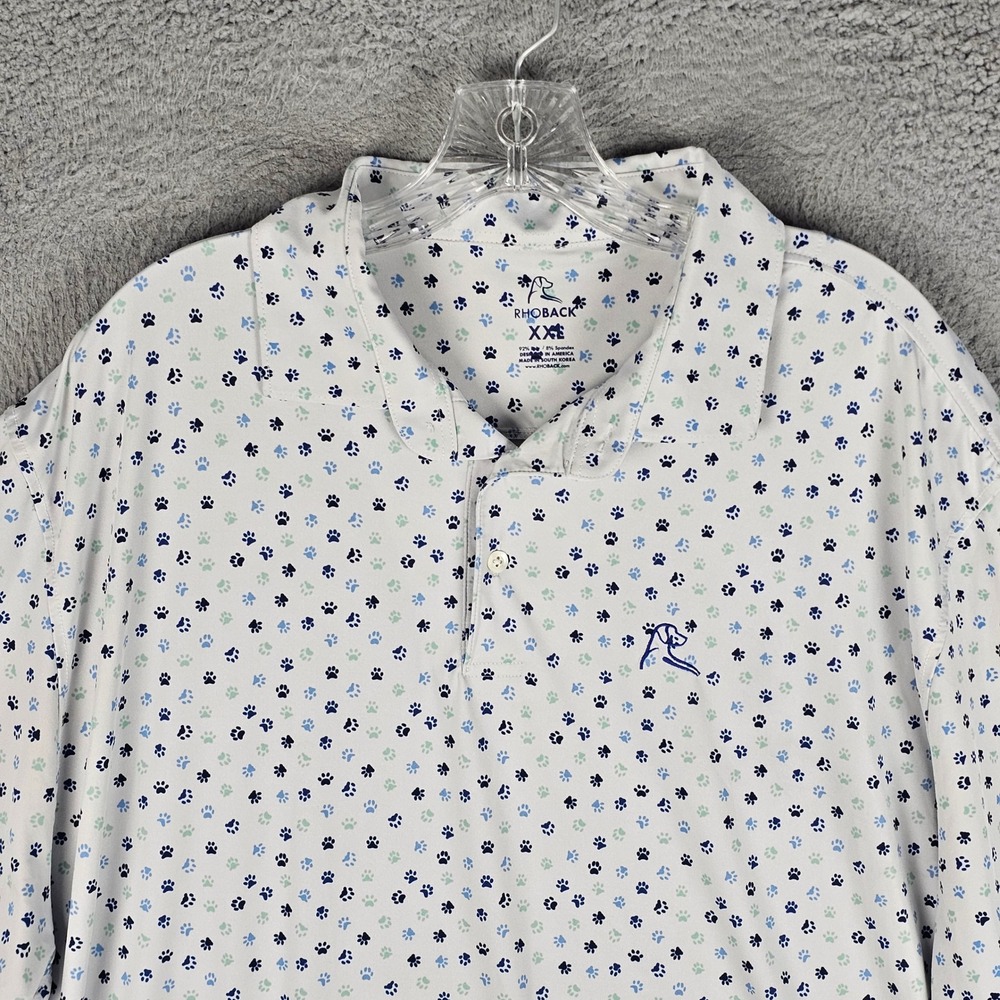 Rhoback Polo Mens XXL White Paw Print Performance Short Sleeve Golf Shirt